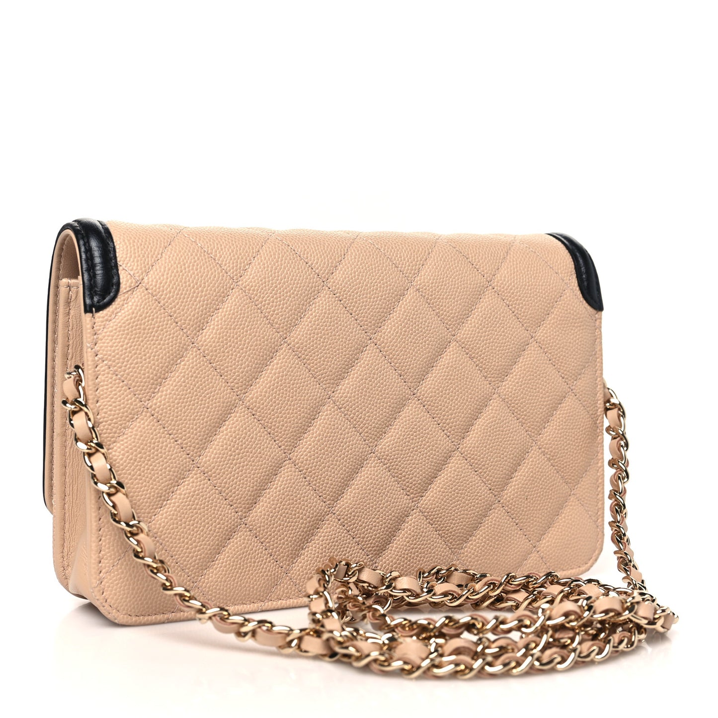 Caviar Quilted CC Filigree Wallet On Chain WOC Beige Black