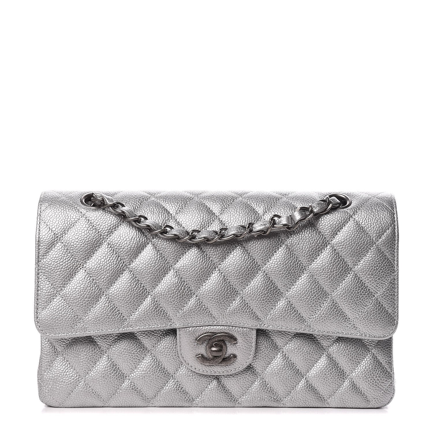Chanel Metallic Caviar Quilted Medium Double Flap Silver 1 of 10