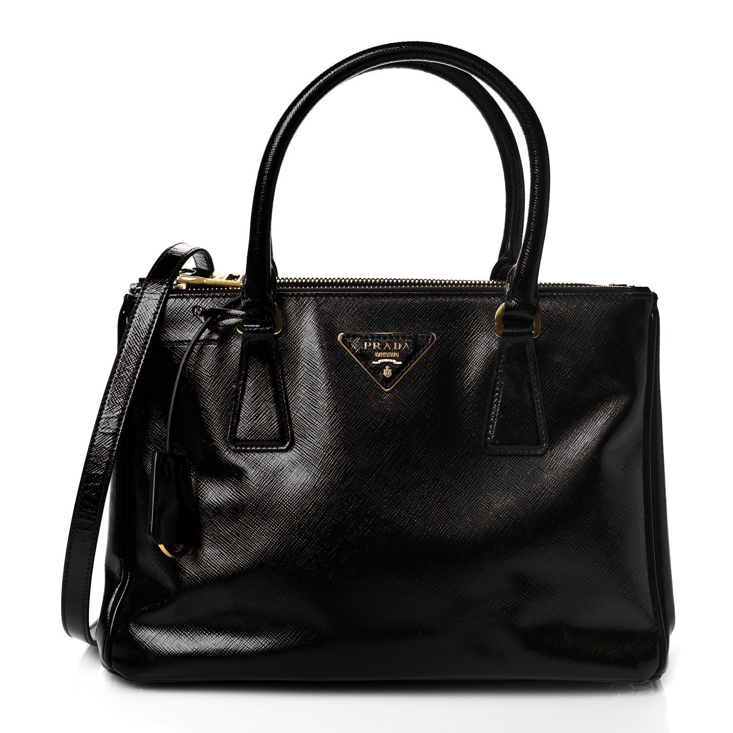 Prada Saffiano Vernice Mini Galleria Double Zip Tote Black 1 of 9
