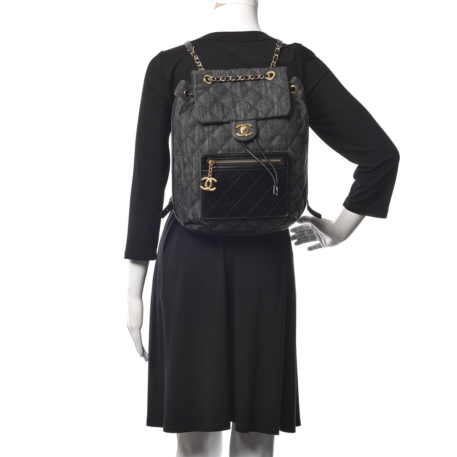 Chanel Denim Calfskin Quilted Backpack Dark Grey Black 2 of 14