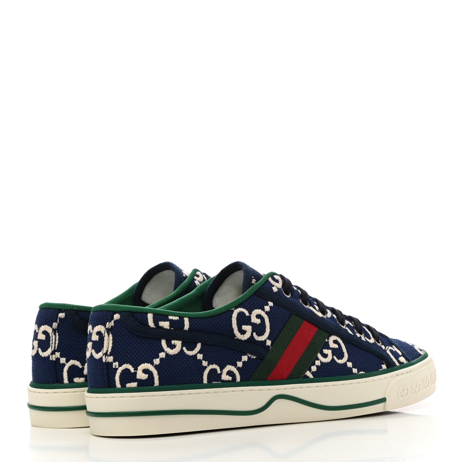 Gucci Cotton GG Monogram Web Mens 1977 Tennis Sneakers 7 Ink Ivory Blue 4 of 9