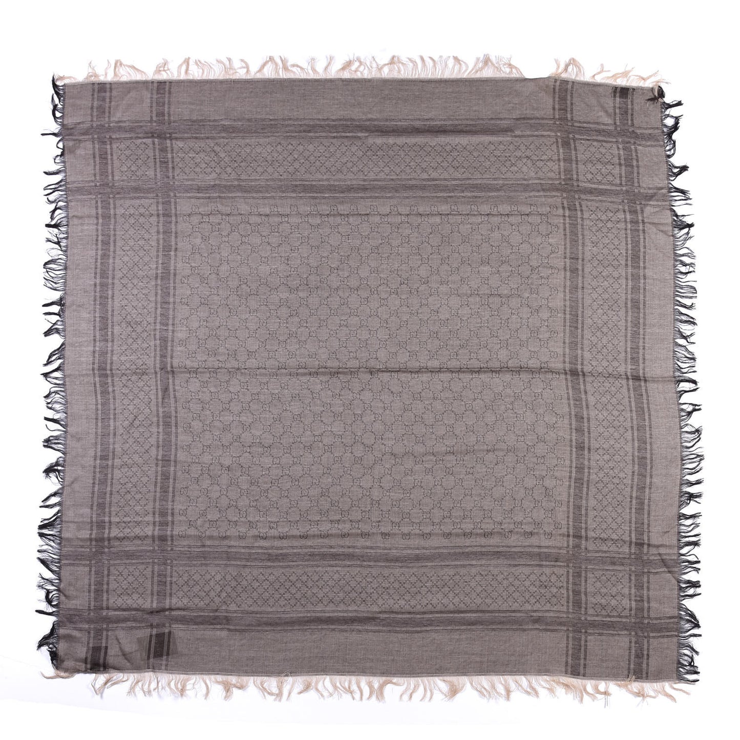 Wool Silk GG Monogram Diamante Plaid Surviee Shawl Beige Dark Brown