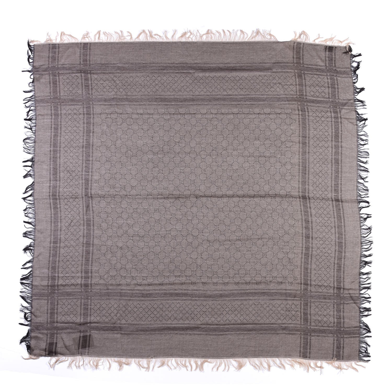 Gucci Wool Silk GG Monogram Diamante Plaid Surviee Shawl Beige Dark Brown 1 of 3