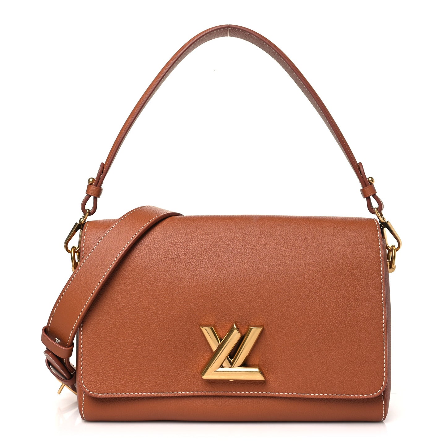 Calfskin Soft Twist Shoulder Bag Cognac