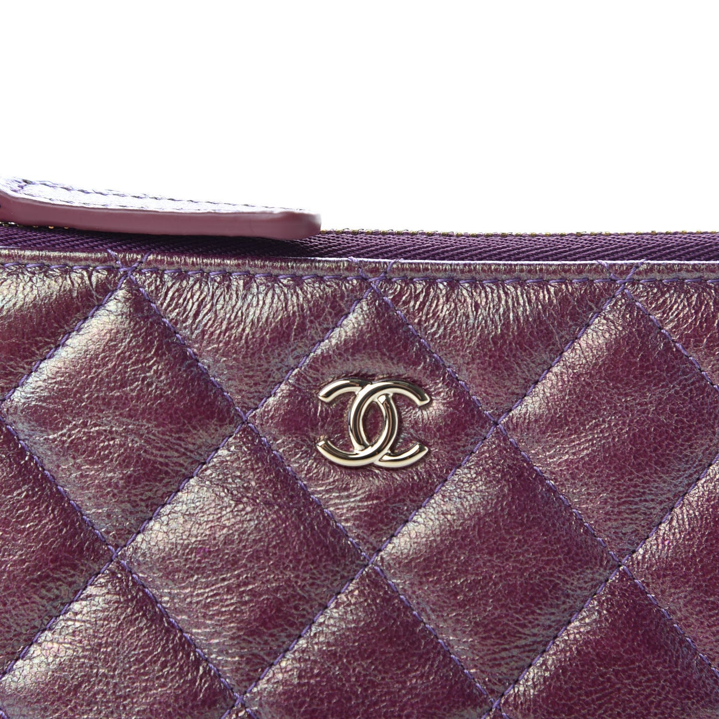 Iridescent Lambskin Quilted Small Cosmetic Case Purple