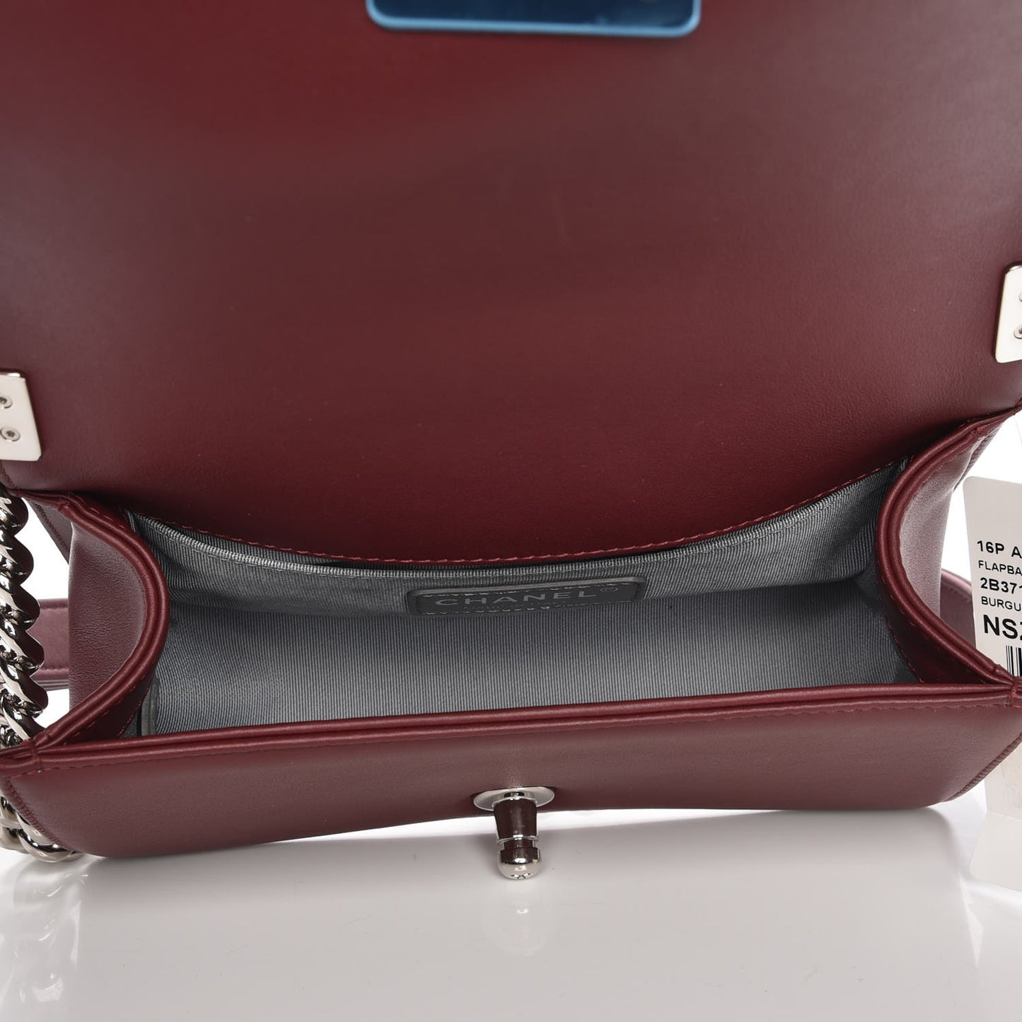 Calfskin Chevron Quilted Small Boy Flap Burgundy