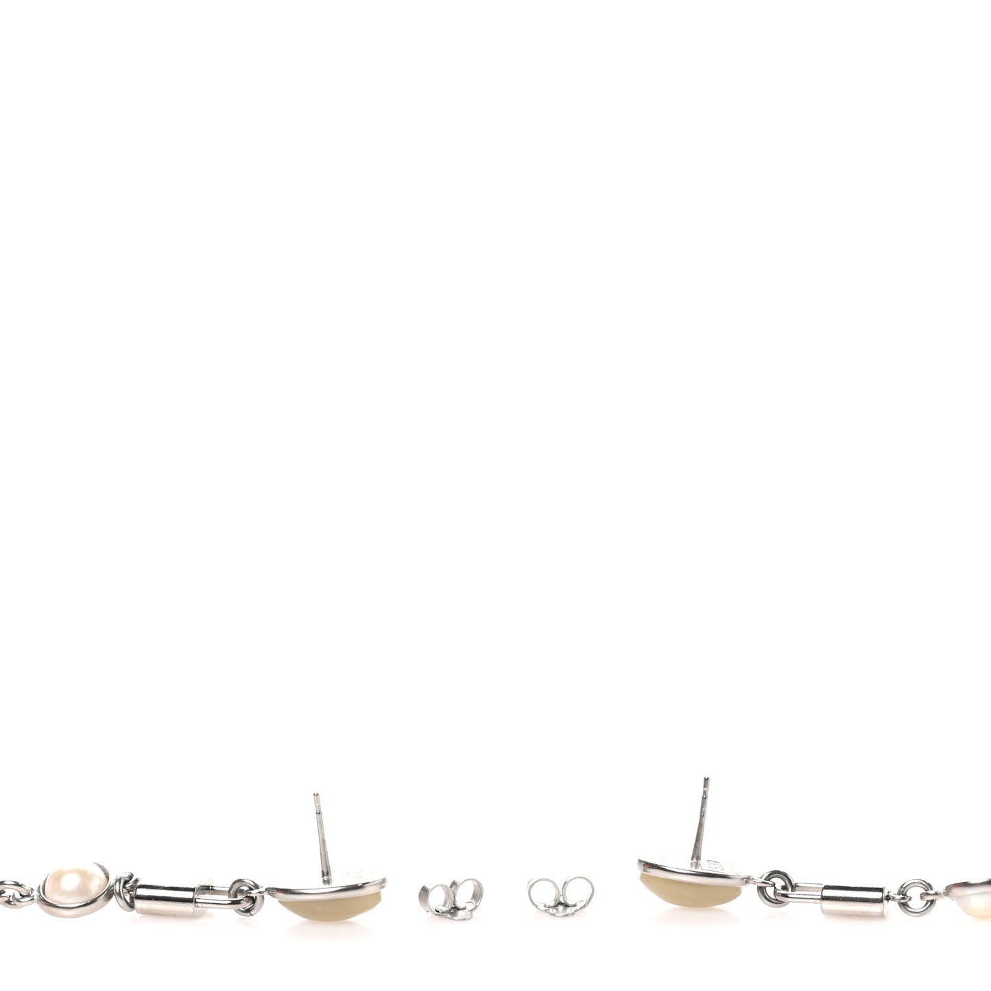 Metal Resin Pearl Lock Drop Earrings Silver