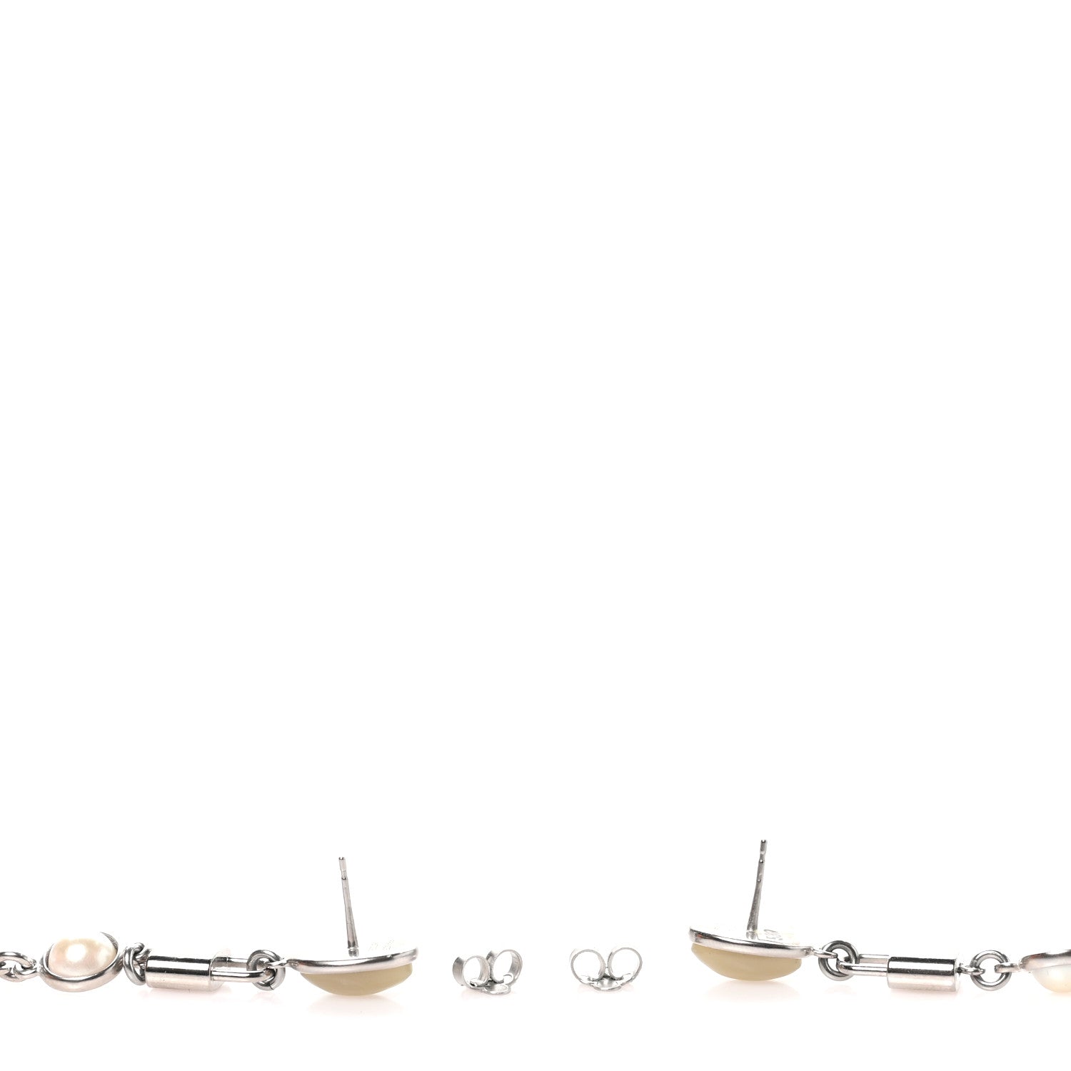 Louis Vuitton Metal Resin Pearl Lock Drop Earrings Silver 4 of 5