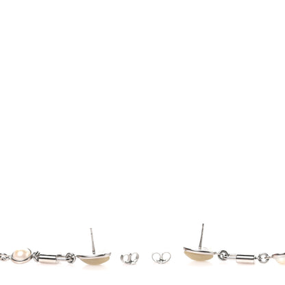 Louis Vuitton Metal Resin Pearl Lock Drop Earrings Silver 4 of 5