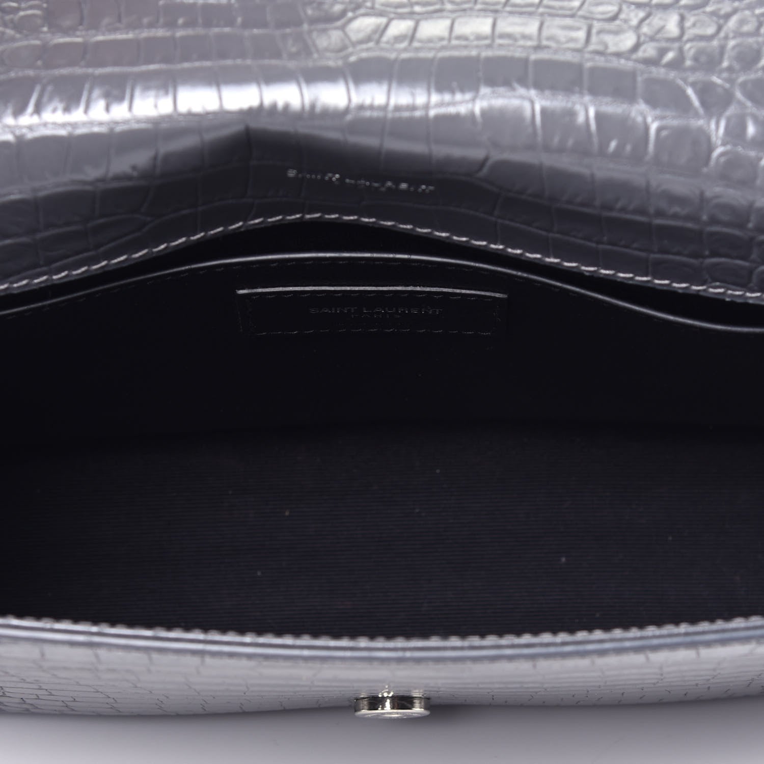 Saint Laurent Calfskin Crocodile Embossed Medium Classic Monogram Kate Tassel Satchel Fog 5 of 9