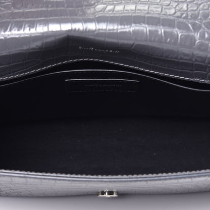 Saint Laurent Calfskin Crocodile Embossed Medium Classic Monogram Kate Tassel Satchel Fog 5 of 9