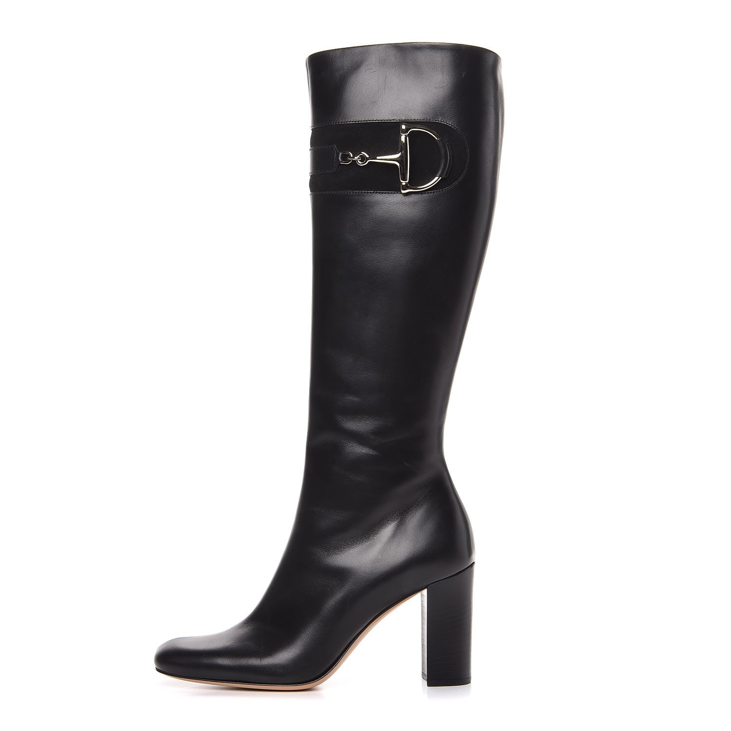 Gucci Calfskin Suede Horsebit Knee High Boots 38.5 Black 1 of 7