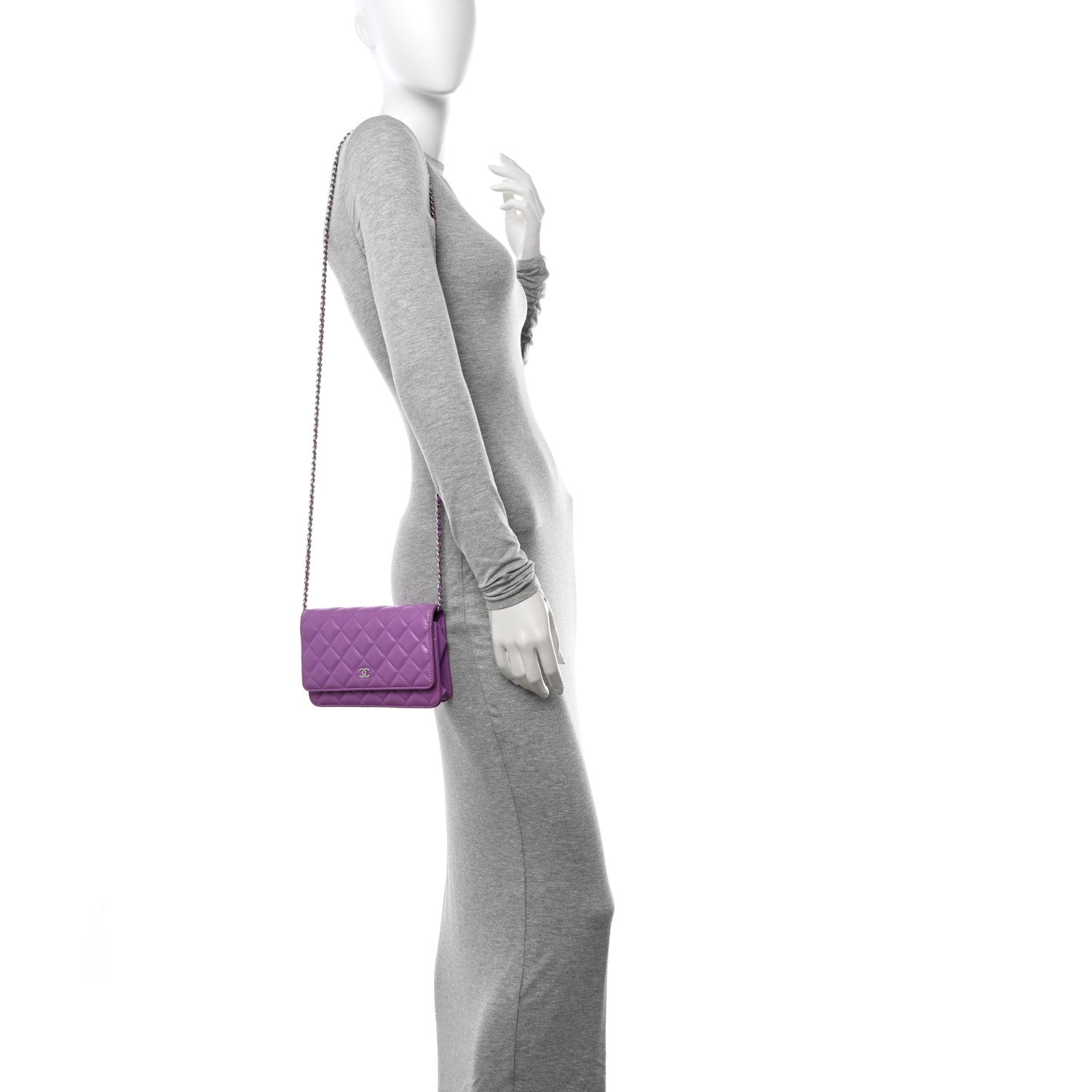 Chanel Lambskin Quilted Wallet On Chain WOC Purple 2 of 12