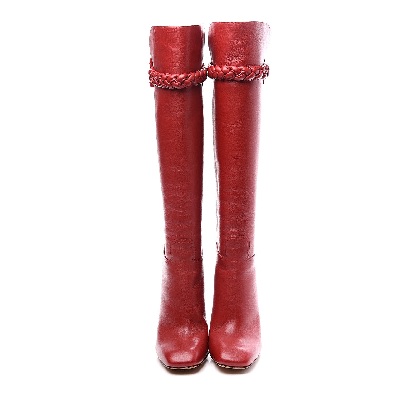 Valentino Garavani Vitello Braided Knee High 100mm Boots 36.5 Rosso Valentino 3 of 10