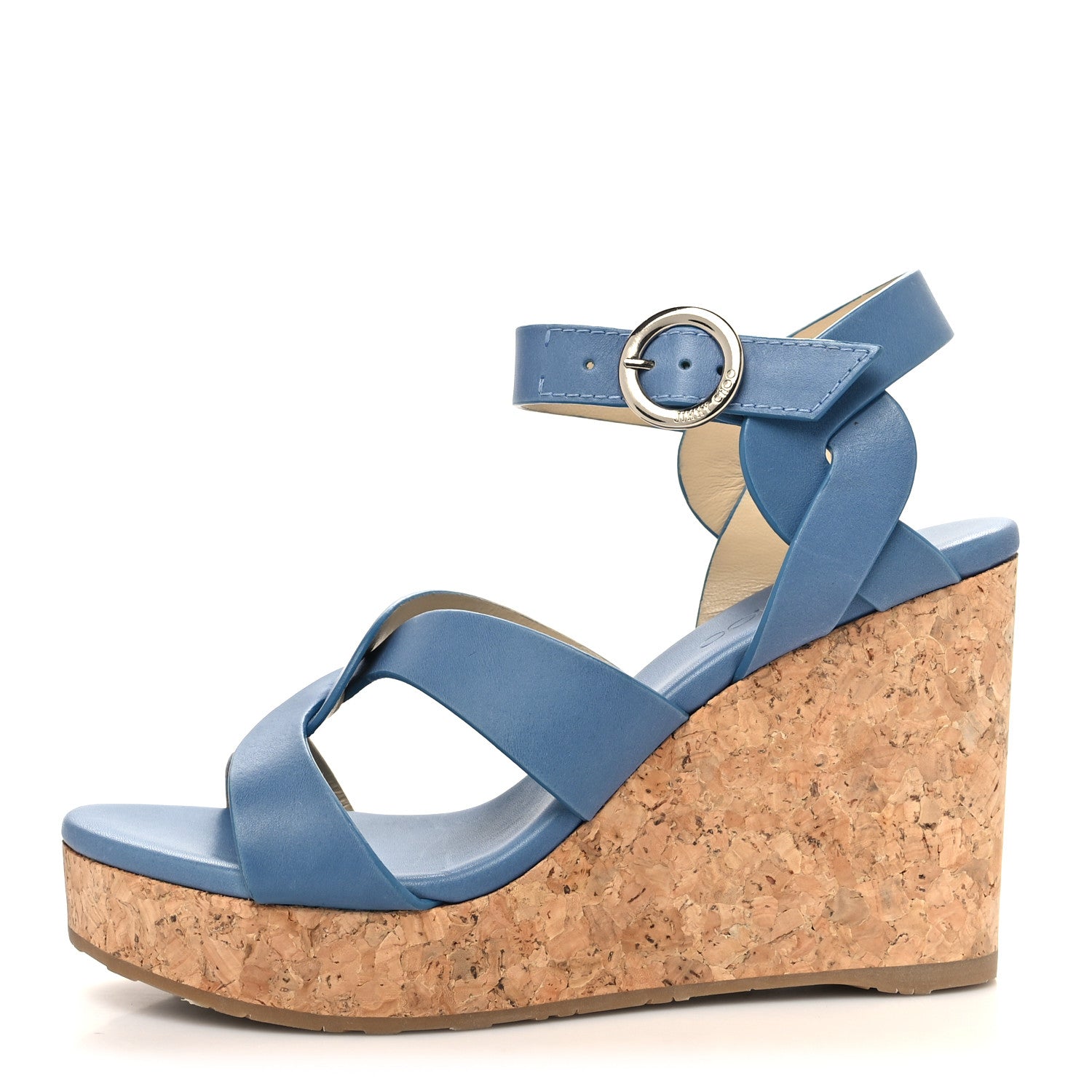 Jimmy Choo Vachetta Cork Aleili 100 Wedge Sandals 39 Light Blue 1 of 8
