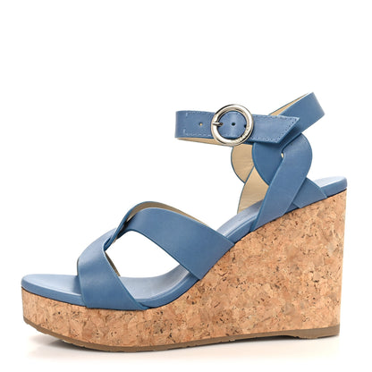Jimmy Choo Vachetta Cork Aleili 100 Wedge Sandals 39 Light Blue 1 of 8
