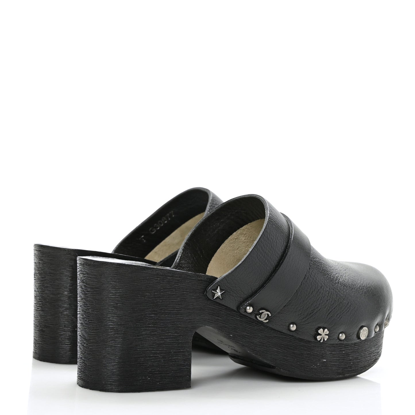 Calfskin CC Lucky Charms Studded Clogs 40 Black