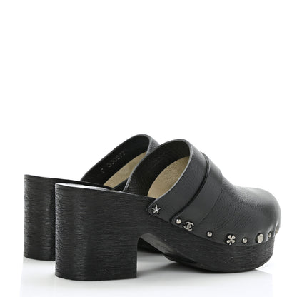 Chanel Calfskin CC Lucky Charms Studded Clogs 40 Black 4 of 8