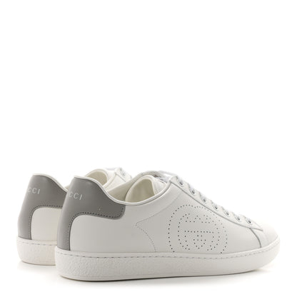 Gucci Calfskin Miro Soft Interlocking G Perforated Womens Ace Sneakers 38.5 White Grey Sky 5 of 11