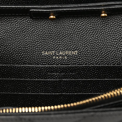 Saint Laurent Grain De Poudre Matelasse Chevron Monogram Chain Wallet Black 6 of 14