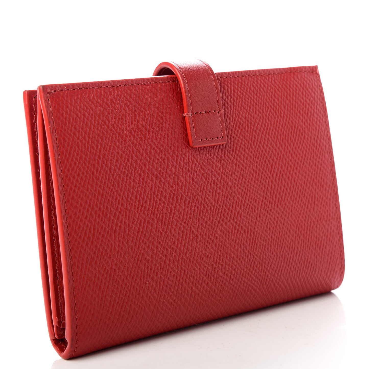 Grained Calfskin Medium Multifunction Strap Wallet Coquelicot