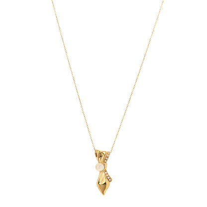 Mikimoto 18K Yellow Gold Diamond Akoya Pearl 6mm Bow Drop Pendant Necklace 1 of 5