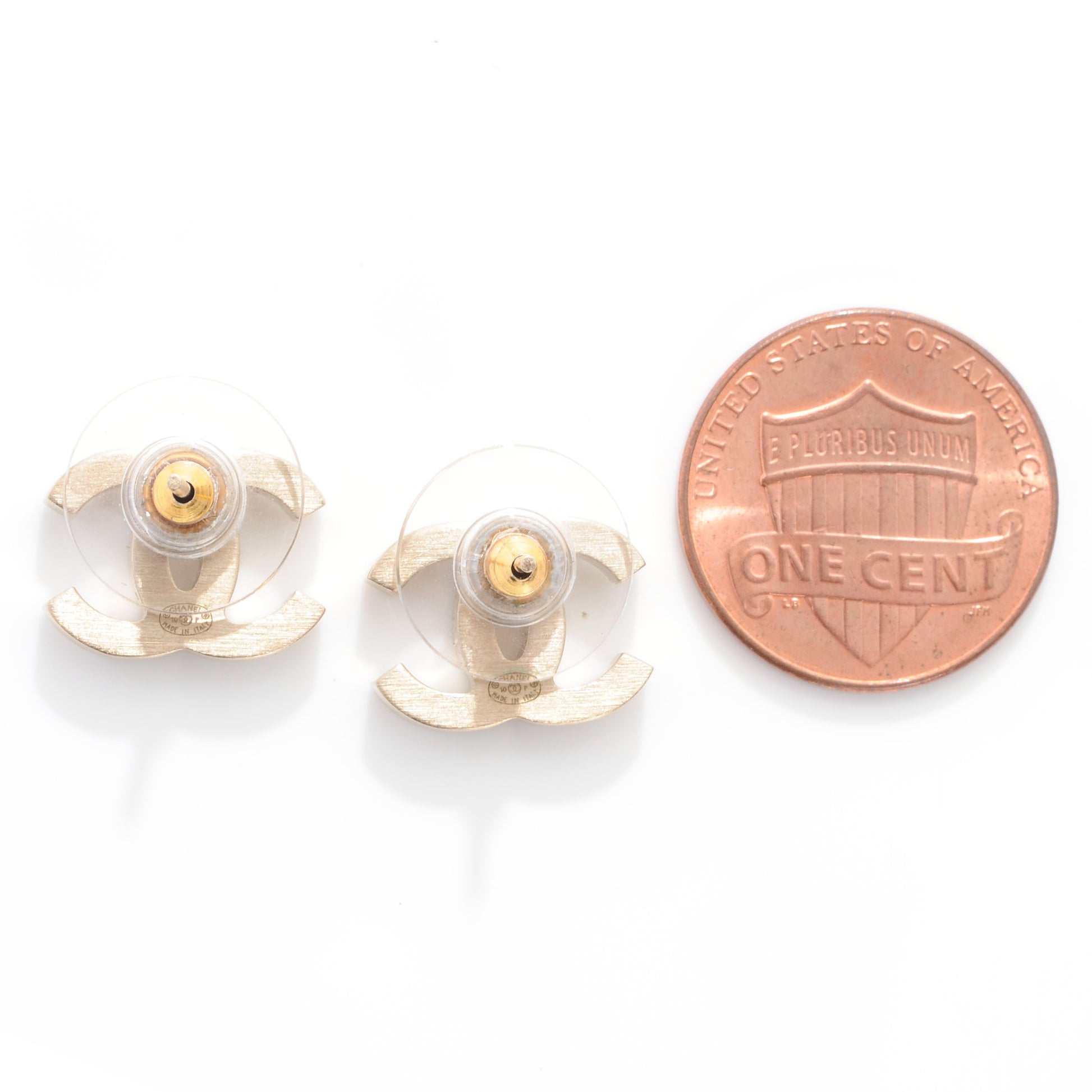 Chanel Crystal Baguette CC Earrings Light Gold 2 of 4