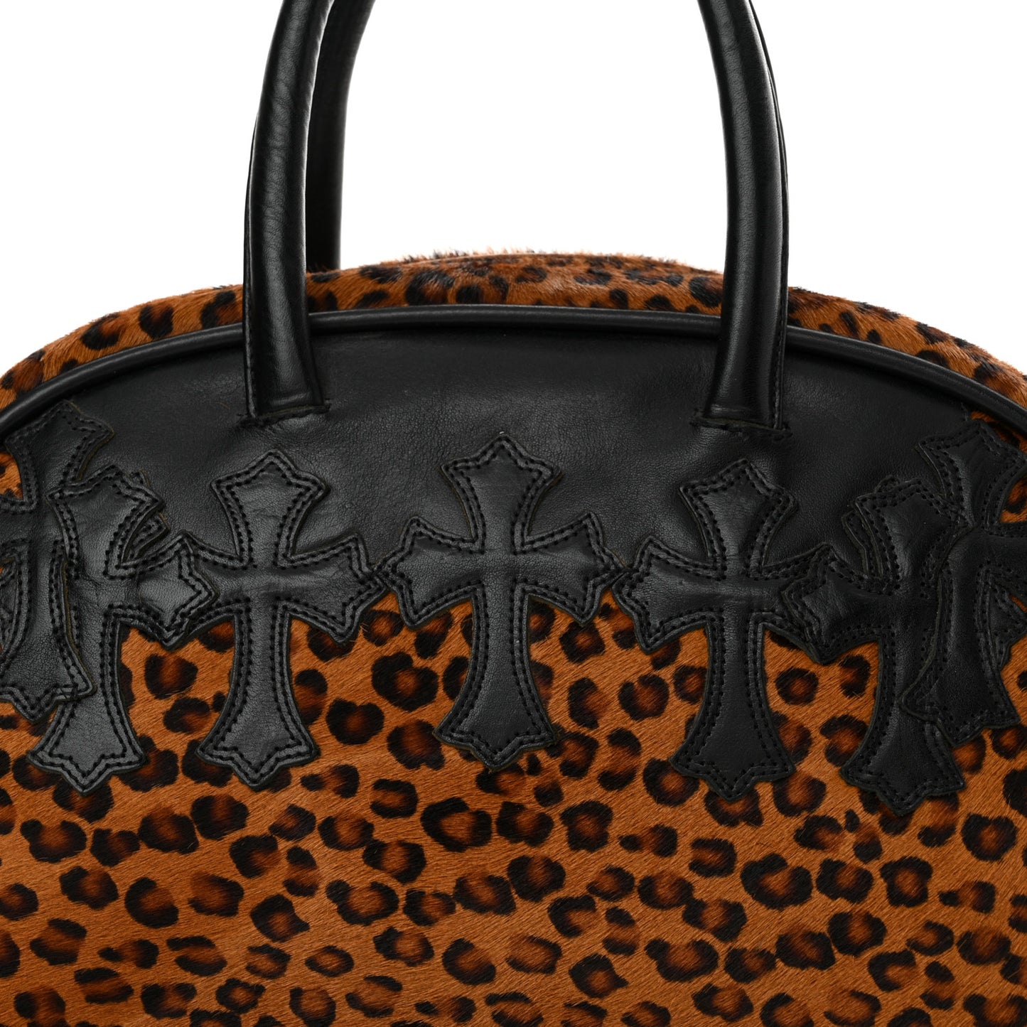 Leopard Print Hair Cross Patch Duffle Bag Black