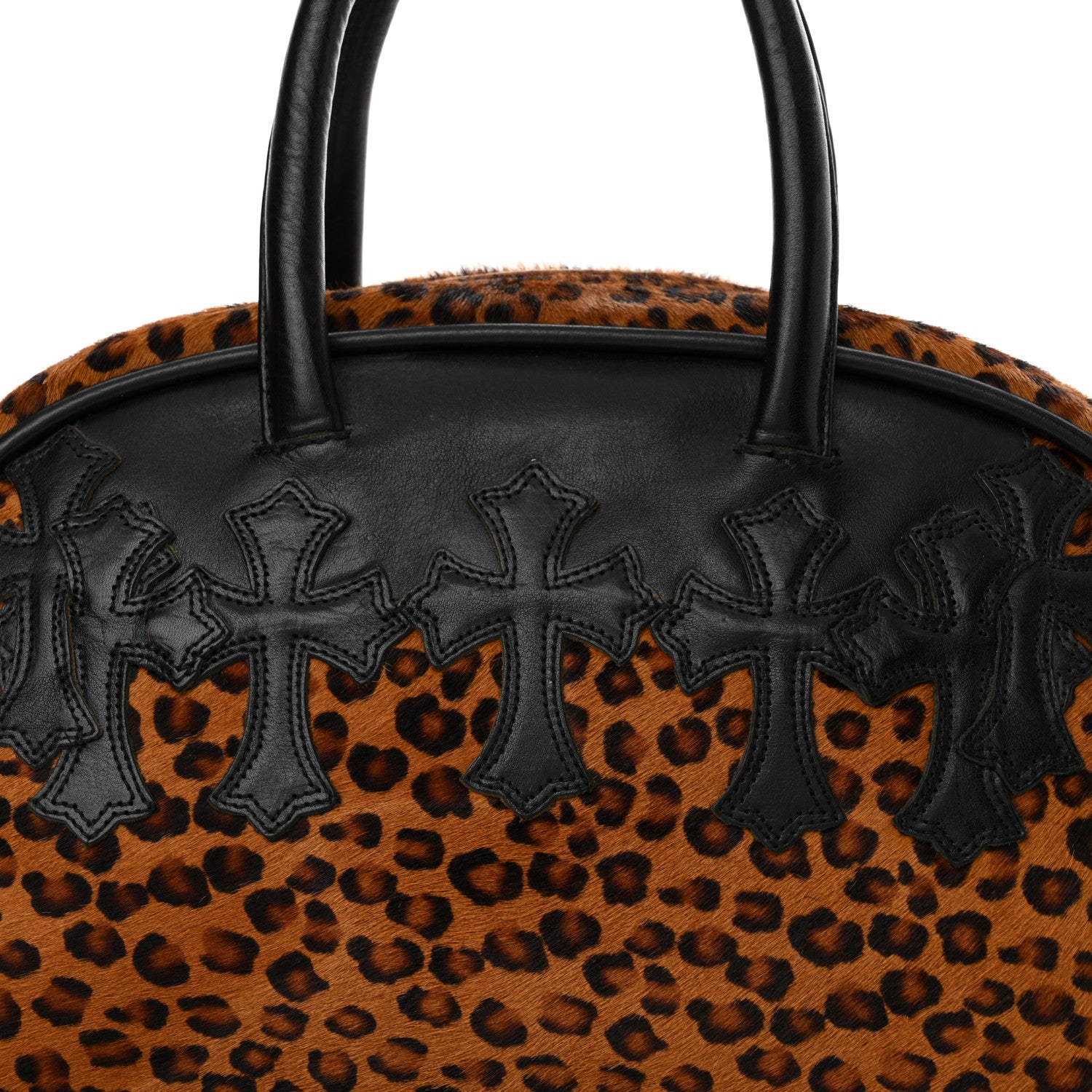 Chrome Hearts Leopard Print Hair Cross Patch Duffle Bag Black 7 of 11