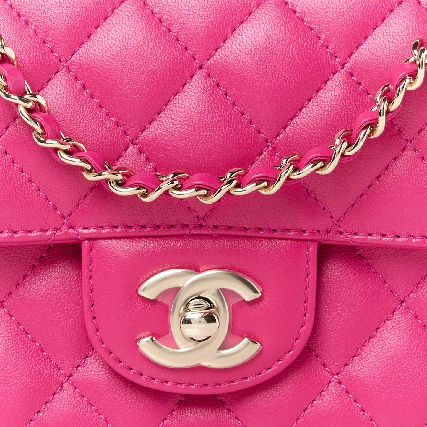Lambskin Quilted Mini Crystal Top Handle Rectangular Flap Dark Pink