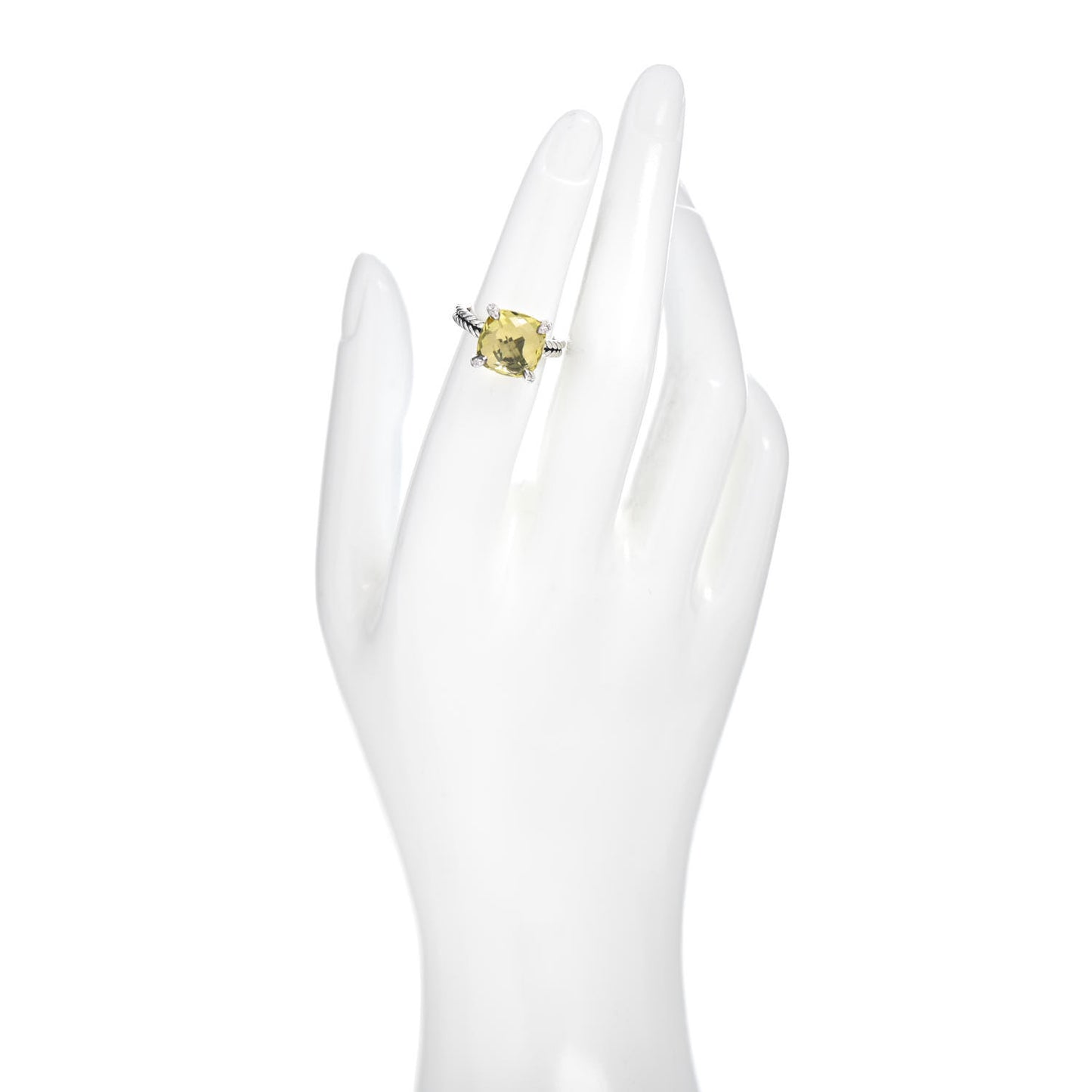 Sterling Silver Diamond Lemon Citrine 11mm Chatelaine Ring 49 5