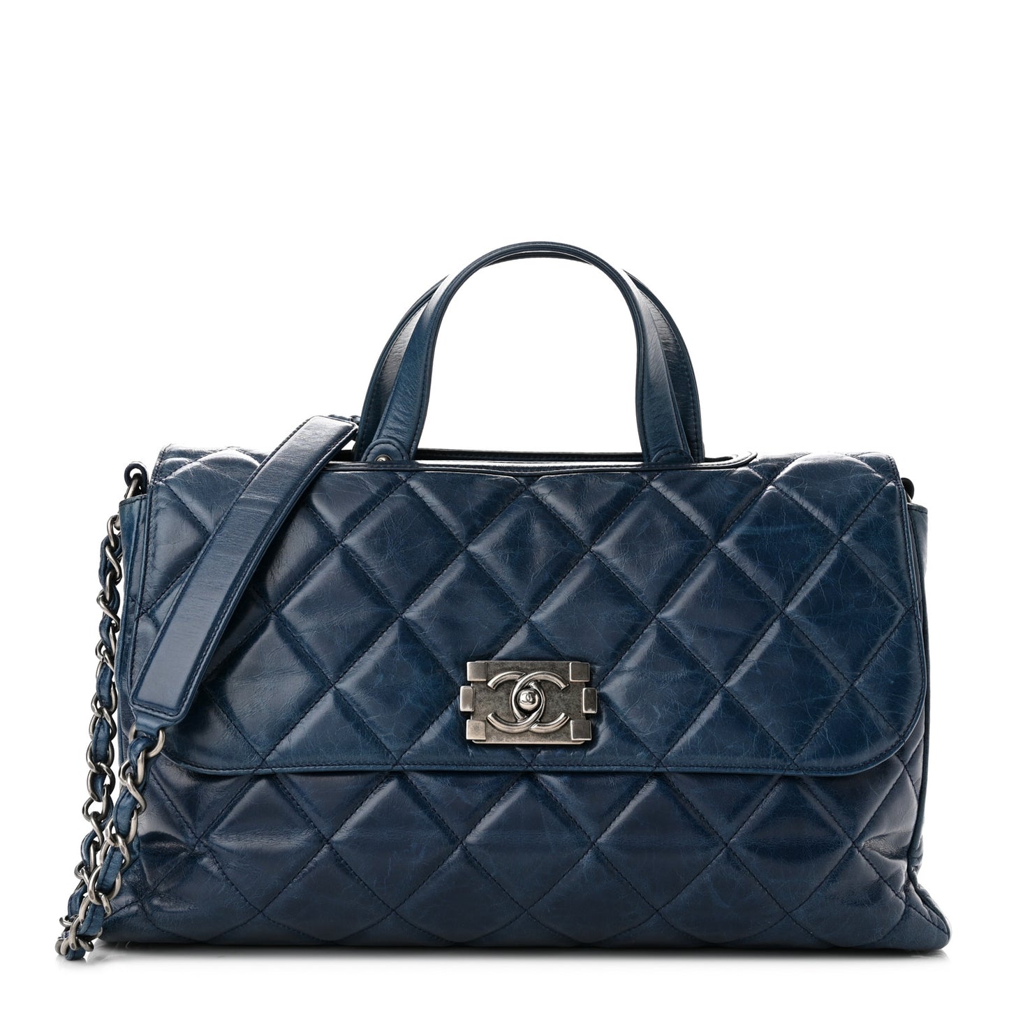 Glazed Calfskin Boy Satchel Flap Blue