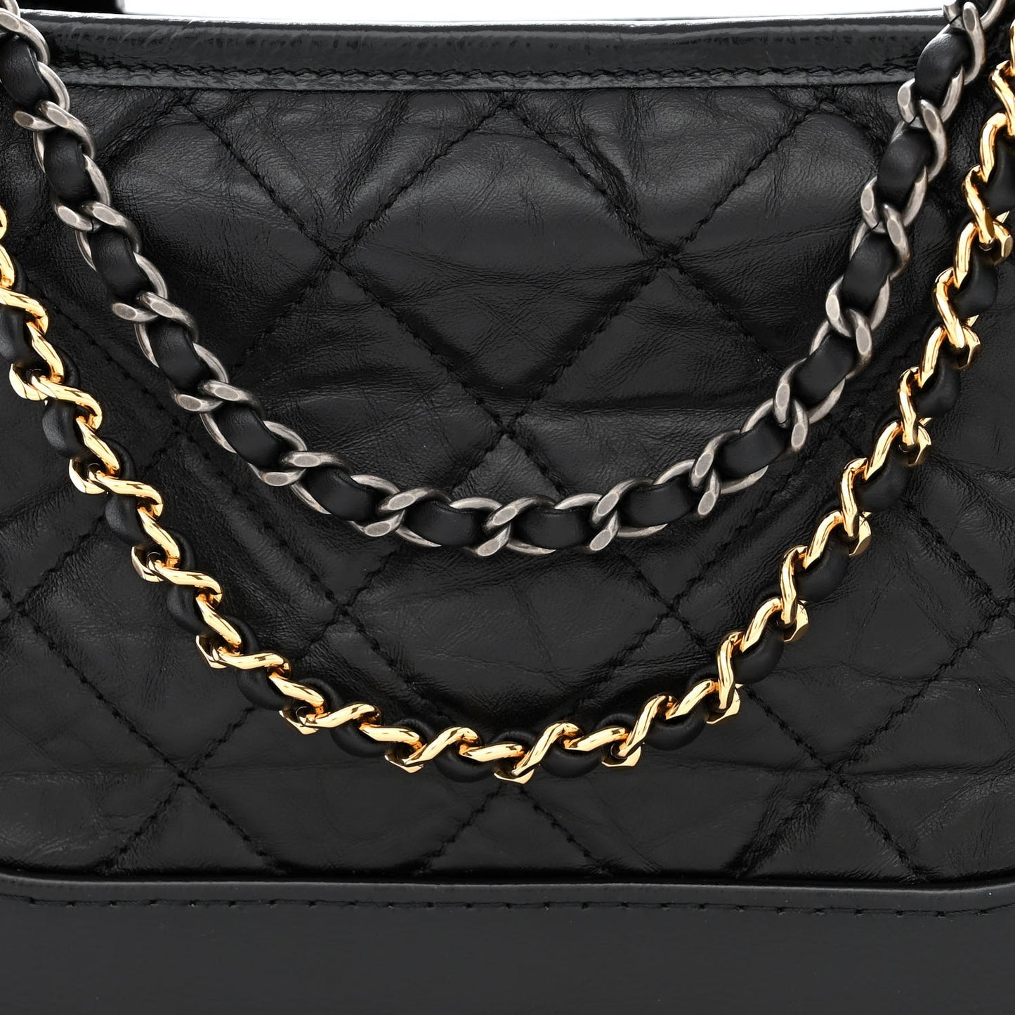 Aged Calfskin Quilted Small Gabrielle Hobo Black