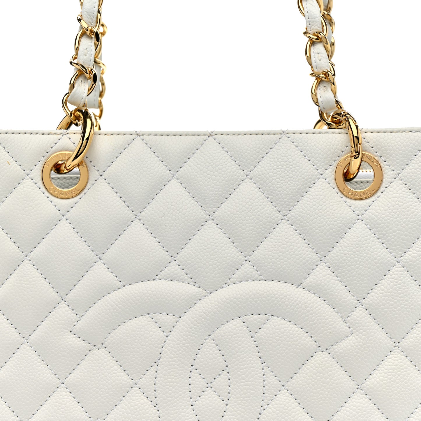 Caviar Quilted Grand Shopping Tote GST White
