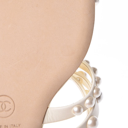 Chanel Lambskin Pearl Sandals 38 Beige 8 of 9