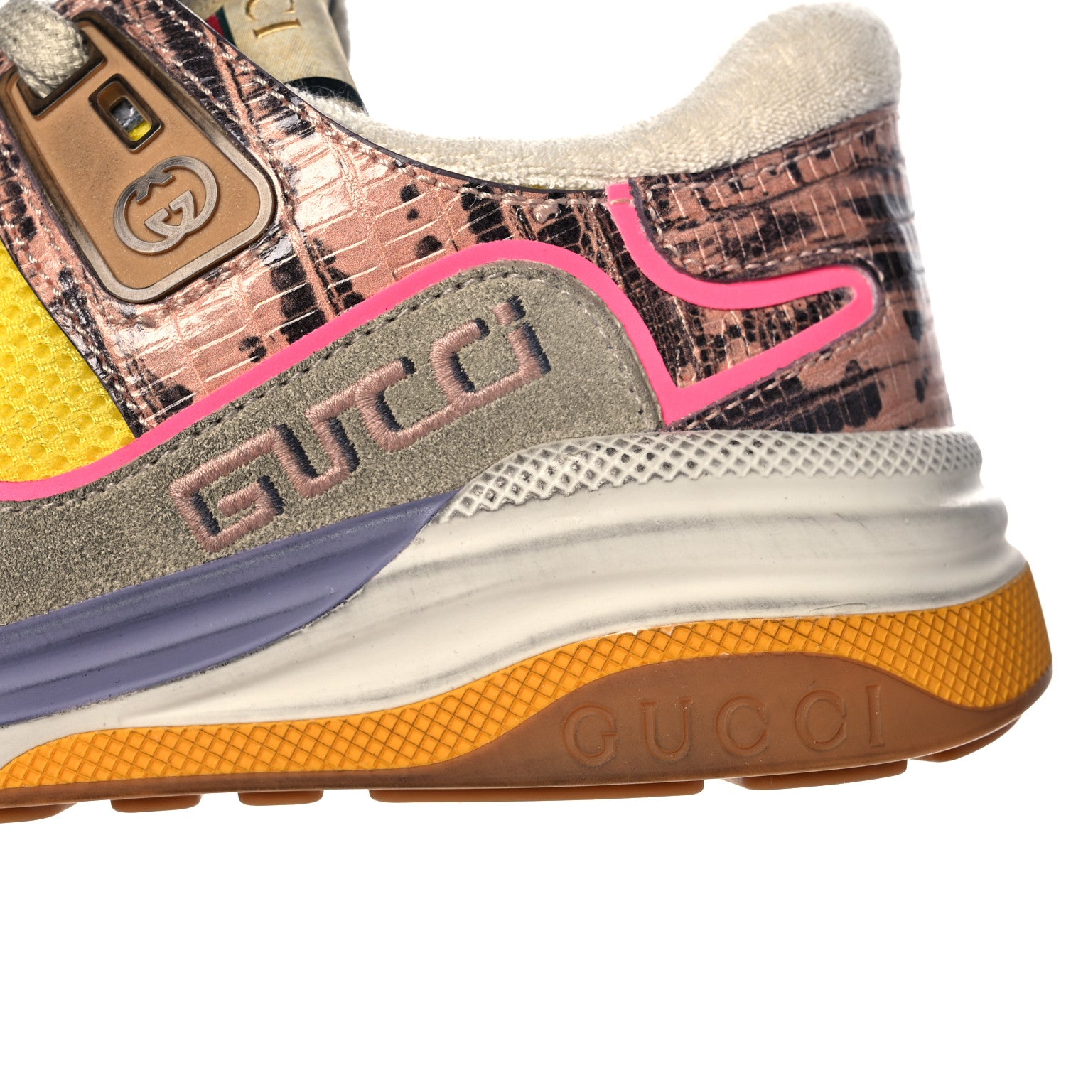 Gucci Suede Calfskin Tejus Printed Womens Ultrapace Sneakers 37 Pink Silver Oatmeal Yolk 14 of 15