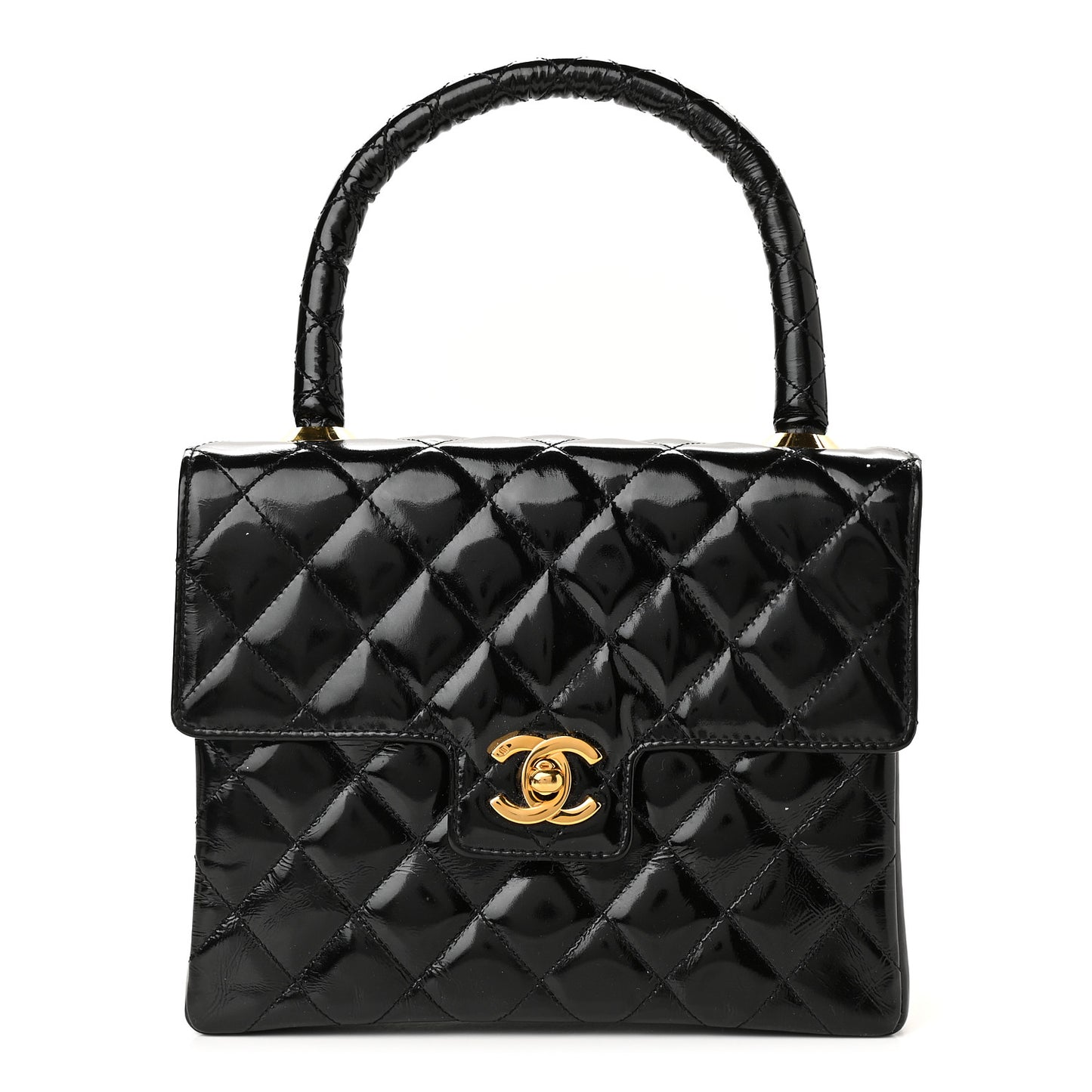 Patent Quilted Small Kelly Flap Bag Black