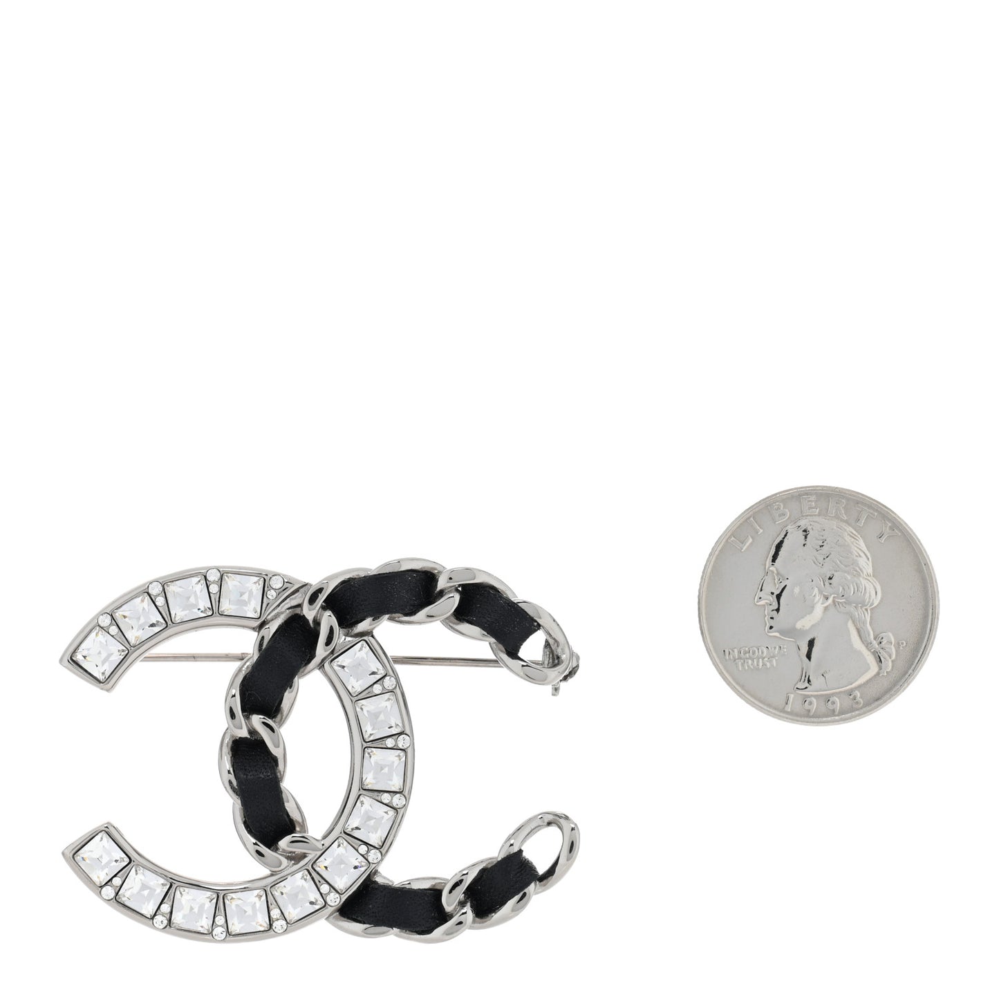 Lambskin Baguette Crystal CC Brooch Black Silver