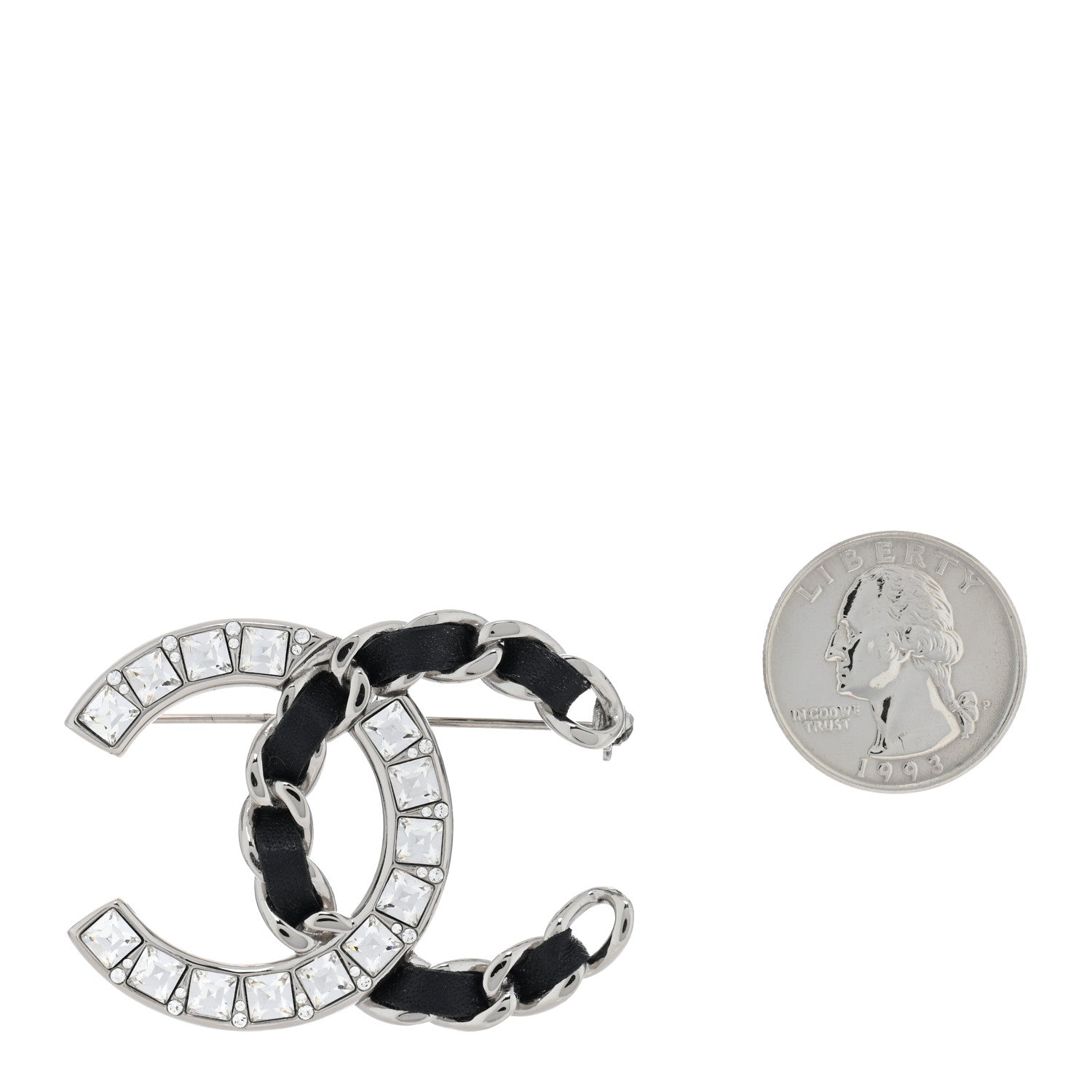 Chanel Lambskin Baguette Crystal CC Brooch Black Silver 2 of 5