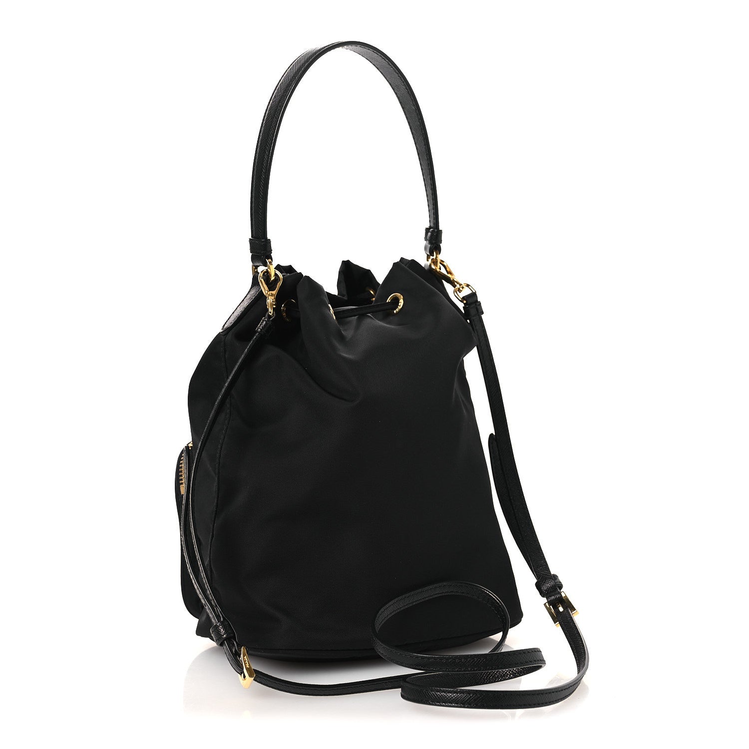 Prada Nylon Vela Saffiano Mini Bucket Crossbody Bag Black 3 of 11
