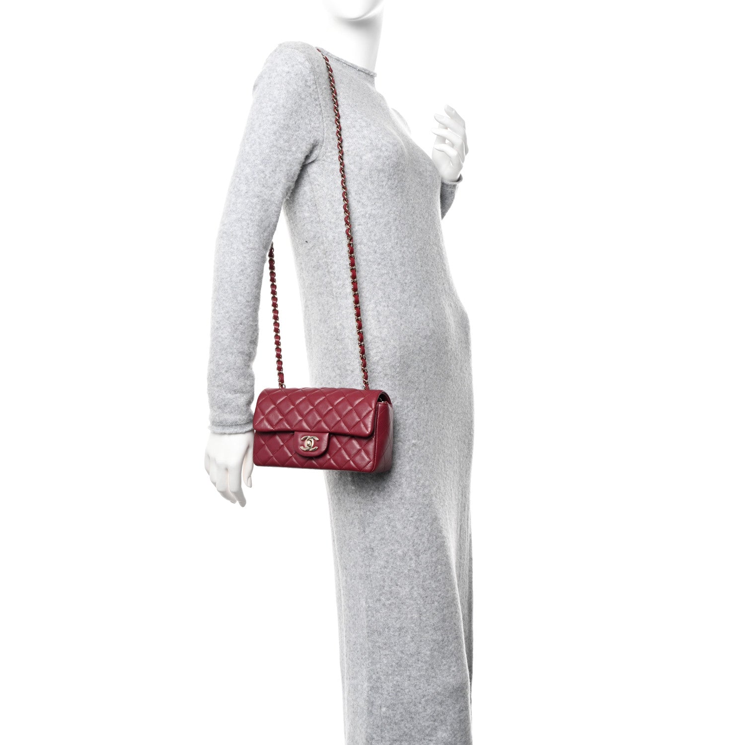 Chanel Lambskin Quilted Mini Rectangular Flap Burgundy 2 of 12