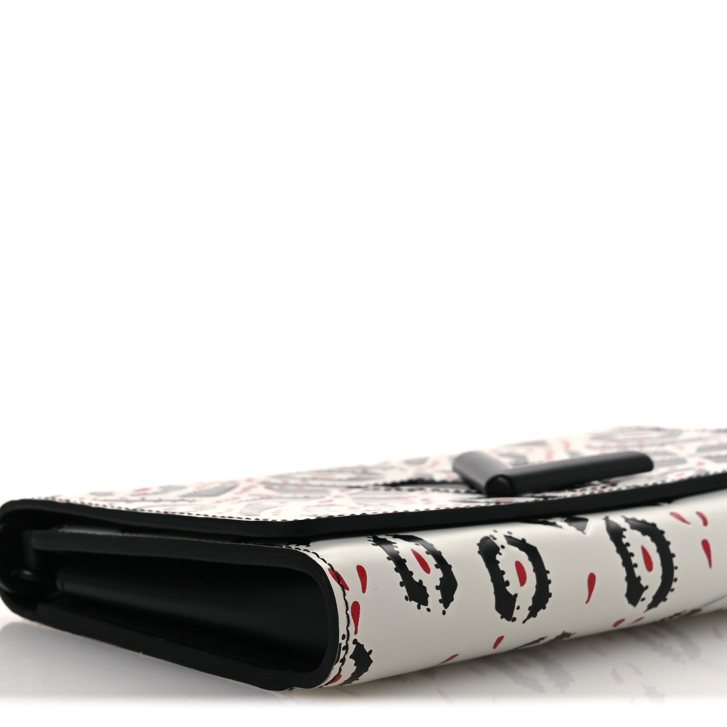 Calfskin Graphic Print Twist Chain Wallet White Black White Black
