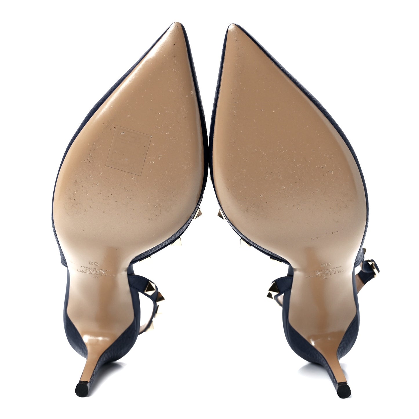 Pebbled Calfskin Rockstud Half D'Orsay Slingback 85mm Pumps 38 Pure Blue