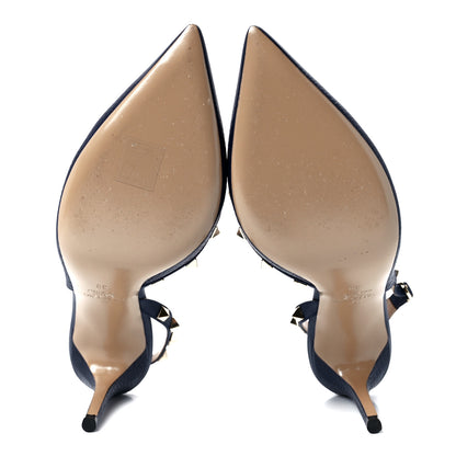 Valentino Garavani Pebbled Calfskin Rockstud Half D'Orsay Slingback 85mm Pumps 38 Pure Blue 5 of 9