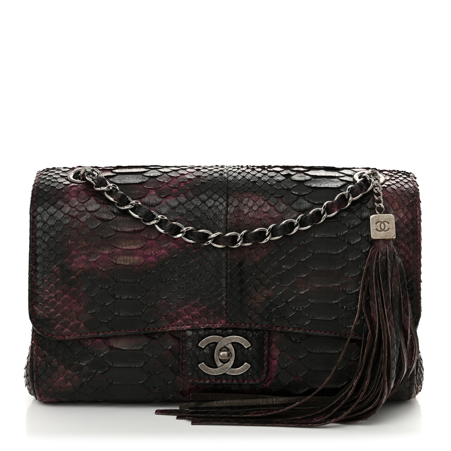 Snakeskin Soho Tassel Medium Flap Dark Pink Black