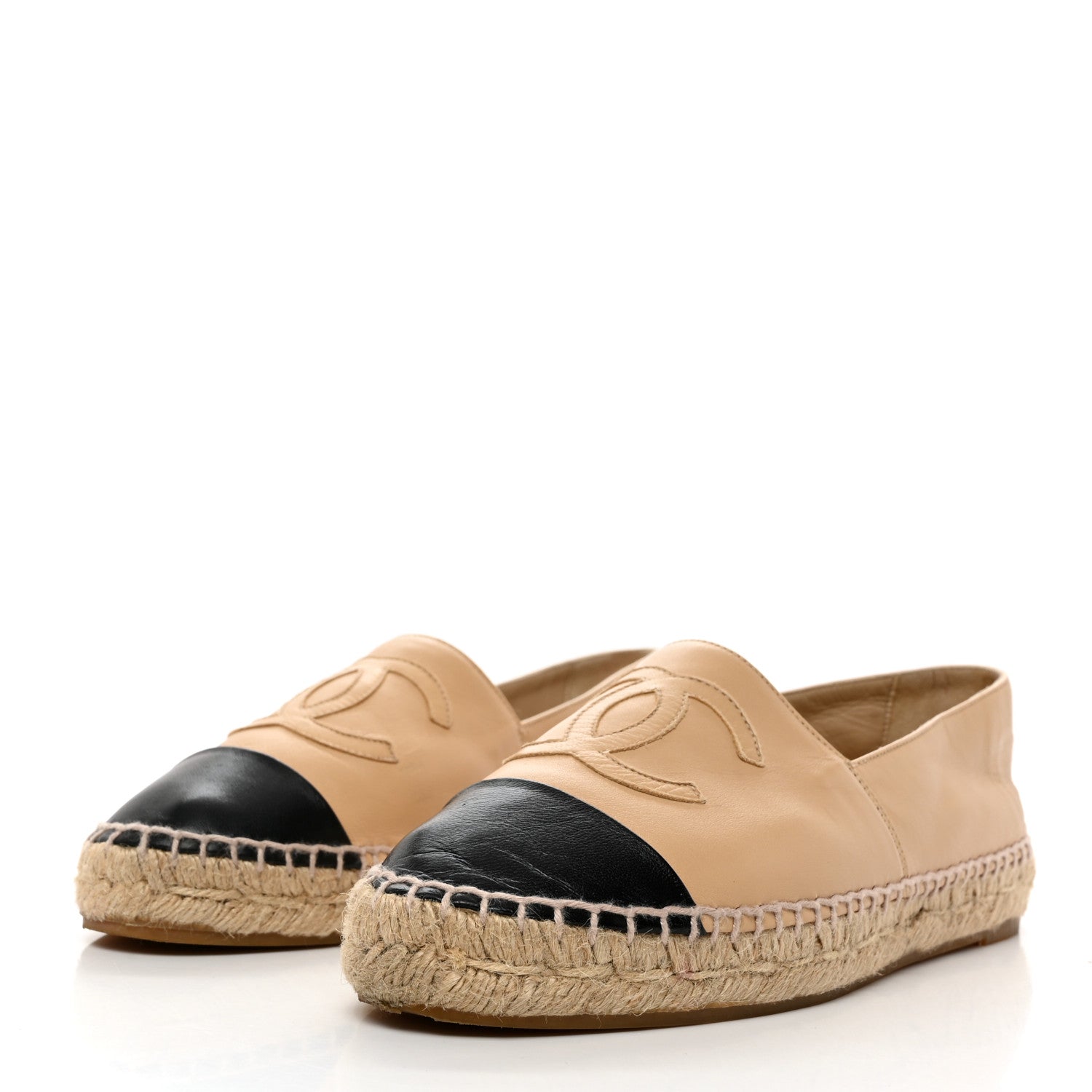 Chanel Lambskin CC Espadrilles 37 Beige Black 4 of 9