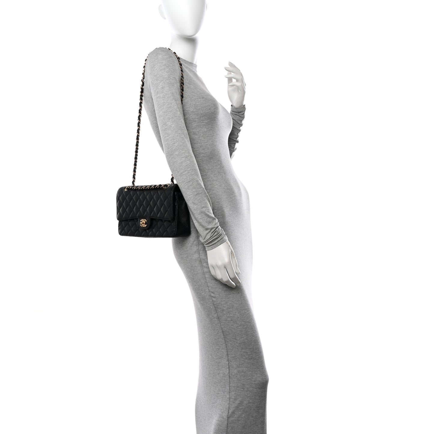 Caviar Quilted Medium Double Flap Black