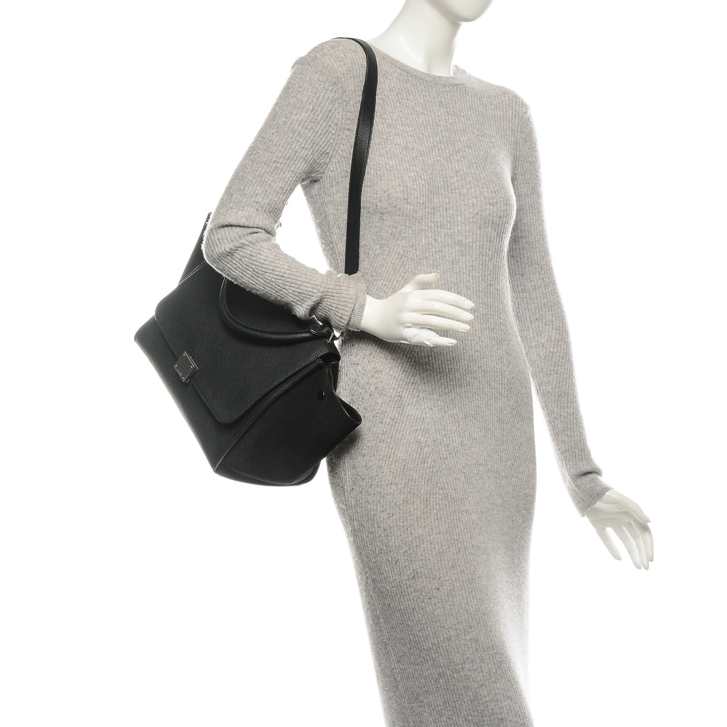 Celine Drummed Calfskin Suede Medium Trapeze Black 2 of 7