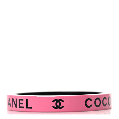 Chanel Resin Logo Bangle Bracelet Pink Black 3 of 4