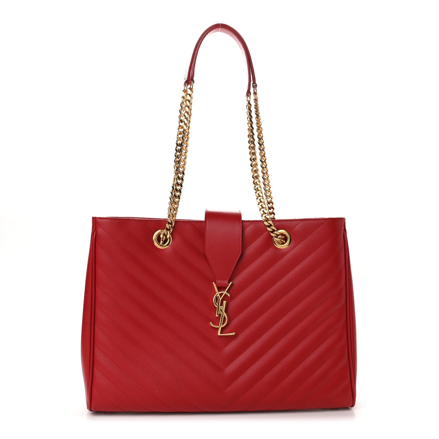 Saint Laurent Grain De Poudre Matelasse Chevron Monogram Shopping Bag Red 1 of 10